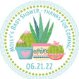 Neutral succulent baby shower thank-you label with decorative cactus pots