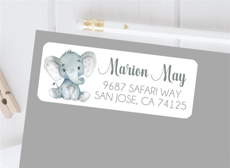Neutral watercolor elephant address labels