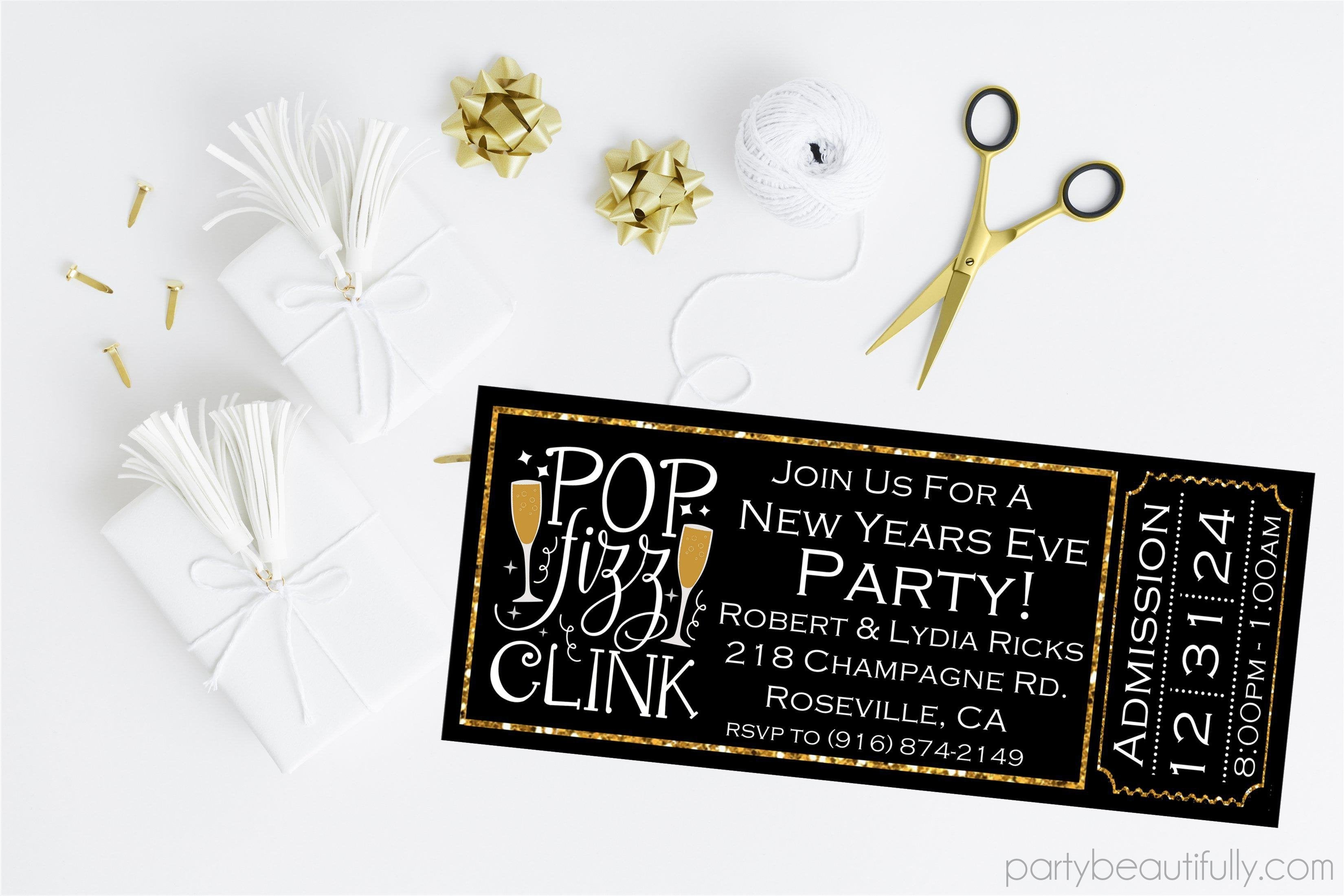 New Years Eve Party Ticket Invitations