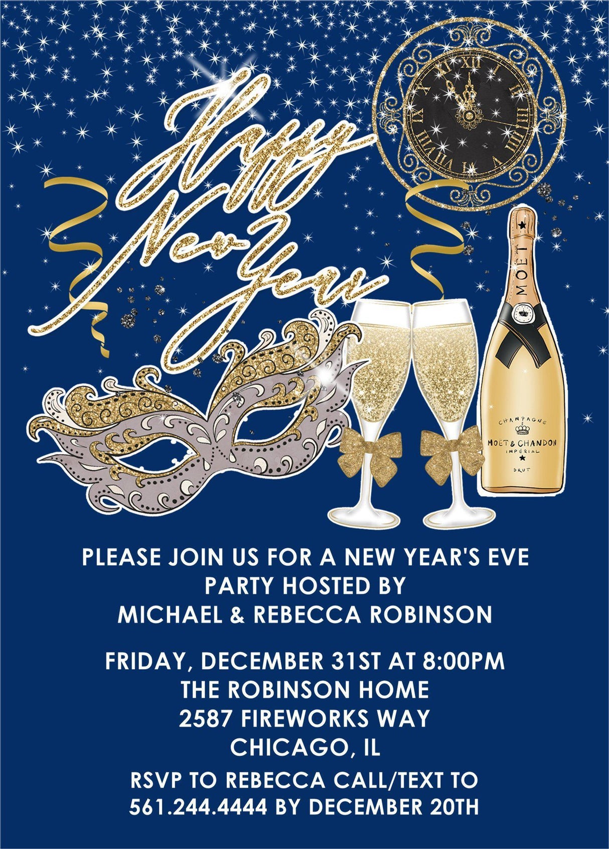 New Year's Eve invitation collection featuring champagne, fireworks, and countdown celebration designs