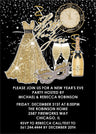 New Year's Eve invitation designs featuring champagne, party hats, and elegant black and gold styling