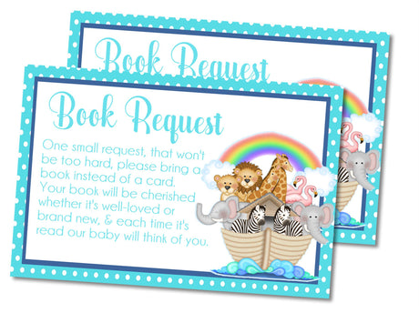 Noah's Ark Baby Shower Book Request Cards Printable PDF Download