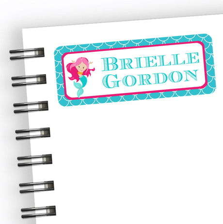 Ocean themed school supply name labels with scale pattern