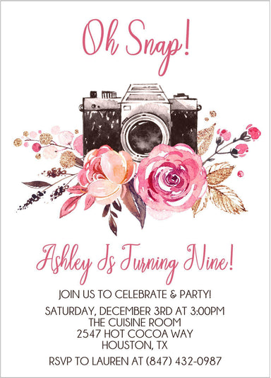 Oh Snap Camera Birthday Party Invitations
