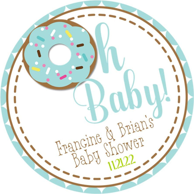 Oh Baby blue donut baby shower sticker