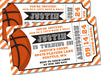 Orange And Black Basketball Birthday Party Ticket Invitations