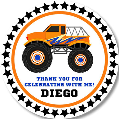 Orange And Blue Monster Truck Birthday Party Stickers Or Favor Tags