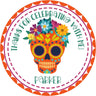 Orange floral sugar skull birthday sticker with personalized name