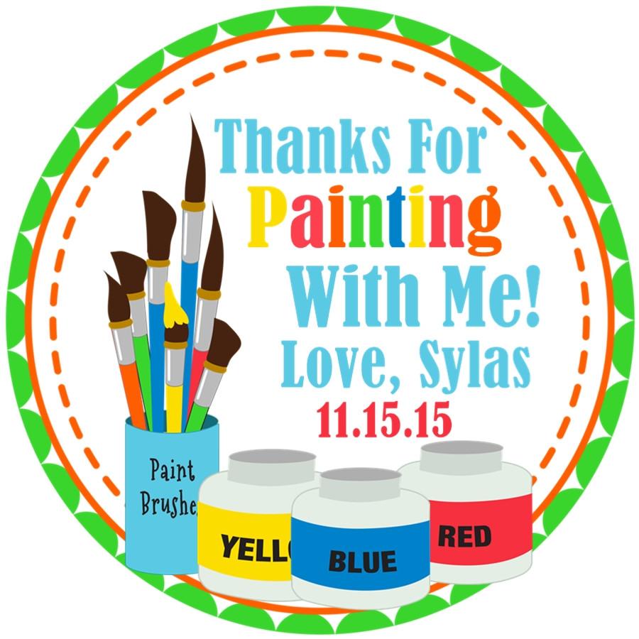 Painting birthday favor label with colorful jars