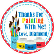 Painting birthday sticker with rainbow brushes and jars