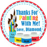 Painting birthday sticker with rainbow brushes and jars