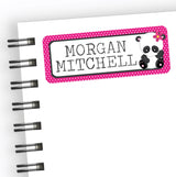 Panda back to school name labels with pink polka dot border