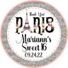 Paris theme favor label in pink and silver for any age celebration