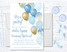 Pastel Blue And Gold Balloon Birthday Party Invitations