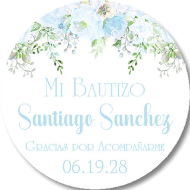 Pastel Blue And White Spanish Baptism Stickers Or Favor Tags