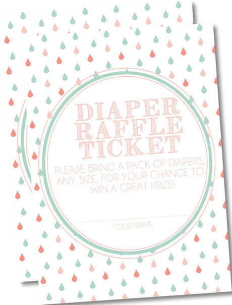 Pastel Raindrops Baby Shower Diaper Raffle Tickets Printable PDF Download