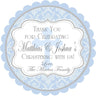 Pastel blue baby dedication sticker with cross and custom name