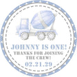 Pastel blue cement truck birthday sticker for boys first birthday