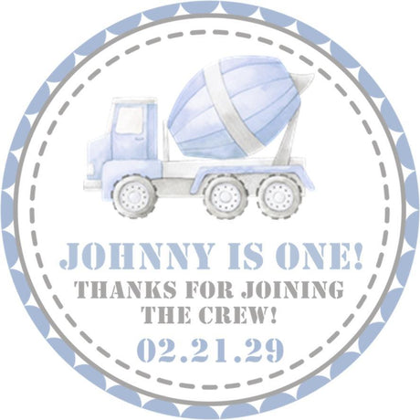 Pastel blue cement truck birthday sticker for boys first birthday