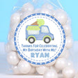 Pastel blue ice cream truck birthday sticker with lime cone