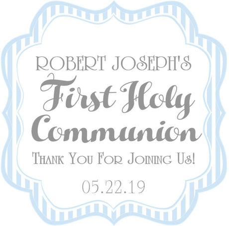 Pastel blue striped First Holy Communion sticker
