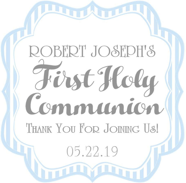 Pastel blue striped First Holy Communion sticker