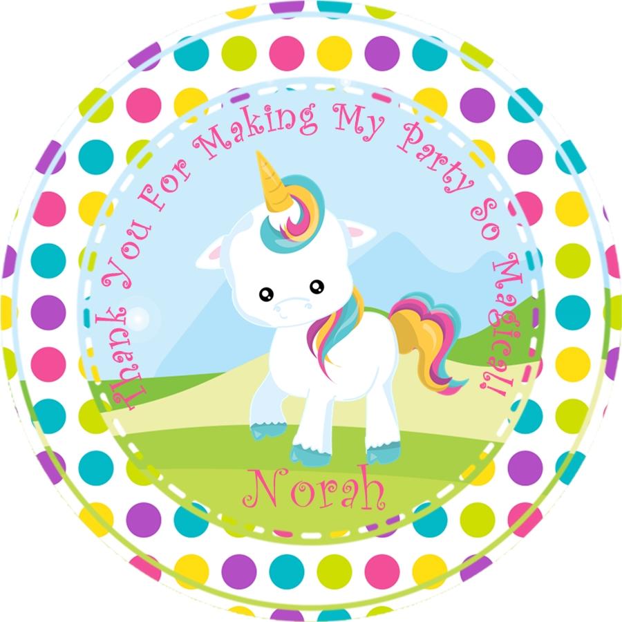Pastel polka dot unicorn birthday sticker design