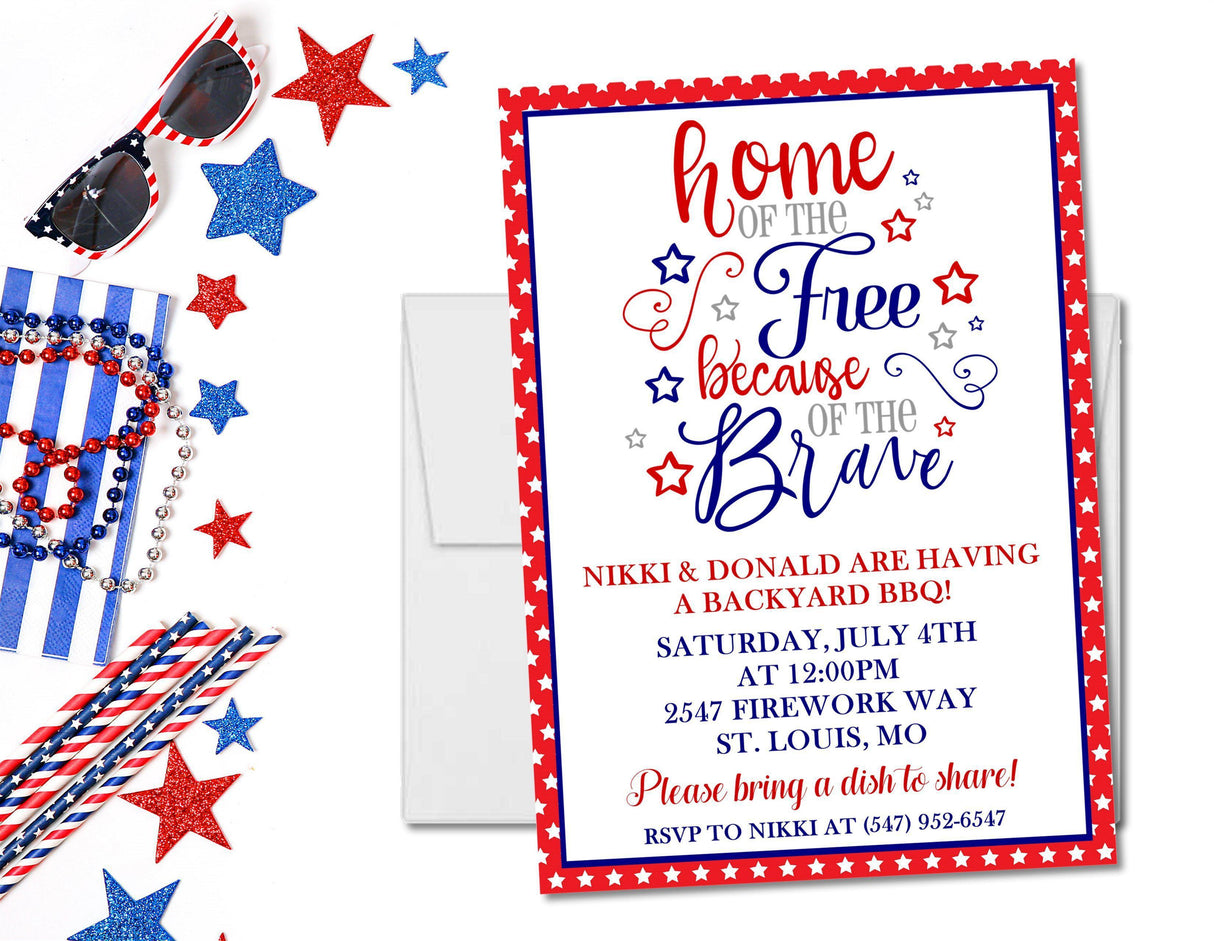 Patriotic Independence Day backyard BBQ invitation