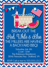 Patriotic picnic themed Independence Day party invitation
