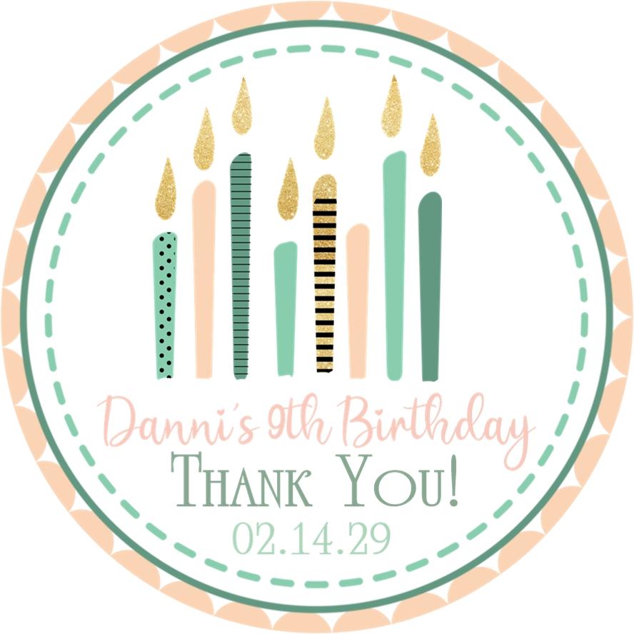 Peach And Mint Candles Birthday Party Stickers