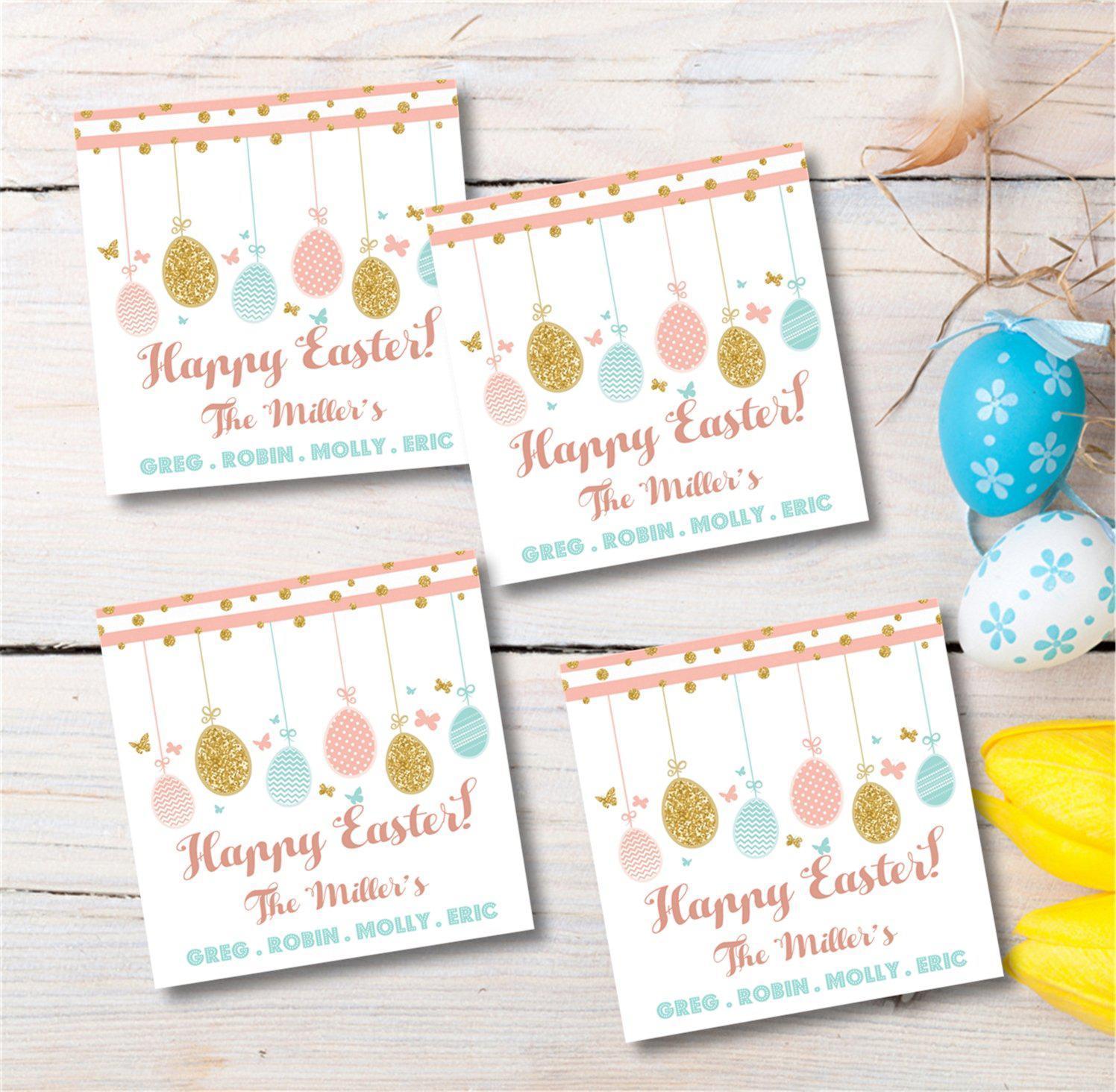 Peach And Mint Easter Stickers Or Favor Tags