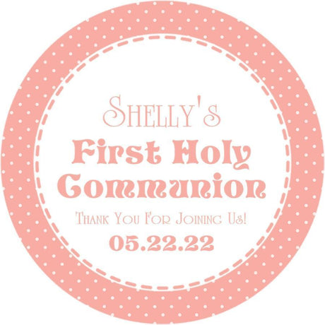Peach First Holy Communion stickers personalized