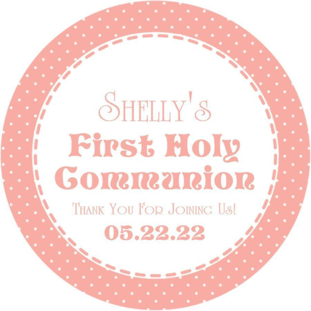 Peach First Holy Communion stickers personalized