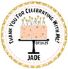Peach and black birthday cake sticker with gold star accents