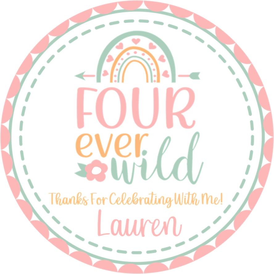 Personalized 4th birthday boho party favor label