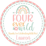 Personalized 4th birthday boho party favor label
