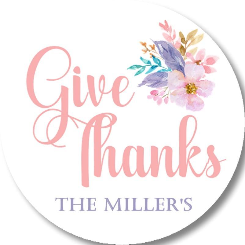 Personalized Give Thanks fall sticker featuring soft pink floral accents