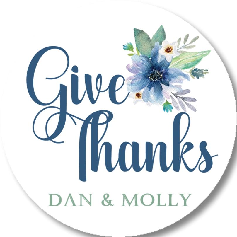 Personalized Give Thanks fall sticker with soft blue floral arrangement