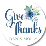 Personalized Give Thanks fall sticker with soft blue floral arrangement