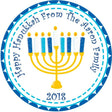 Personalized Hanukkah sticker with turquoise and blue menorah design