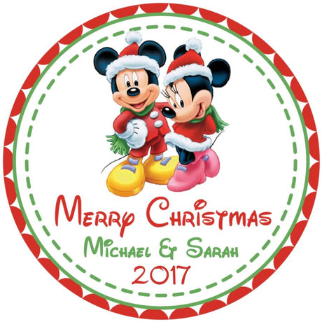 Personalized Mickey and Minnie Christmas favor label
