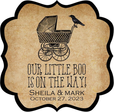 Personalized “Our Little Boo Is On The Way” baby shower favor sticker
