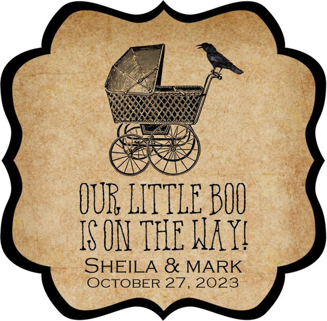 Personalized “Our Little Boo Is On The Way” baby shower favor sticker