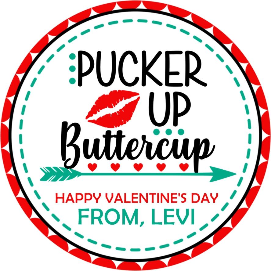 Personalized Pucker Up classroom Valentine sticker design