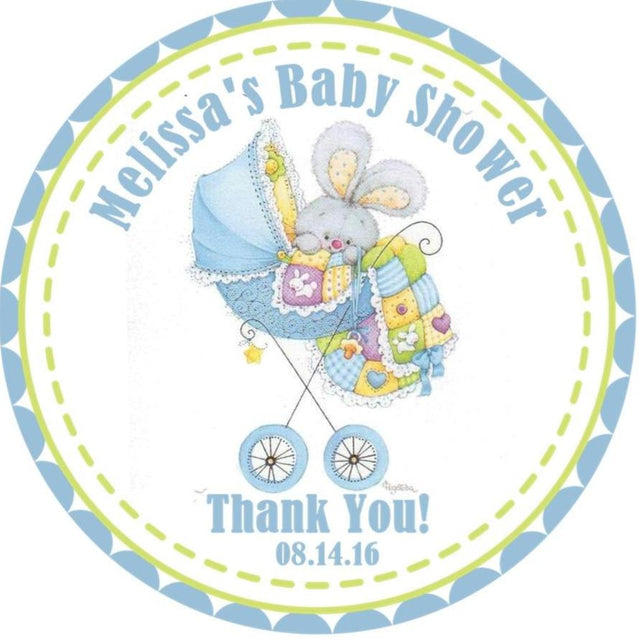 Personalized baby boy carriage sticker with bunny illustration