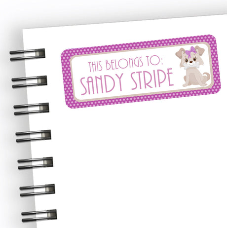 Personalized back to school name label with puppy dog illustration