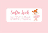 Personalized ballerina address labels for dance themed mail