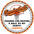 Personalized basketball party favor label with hoop