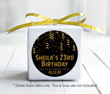 Personalized black and gold birthday favor sticker