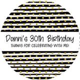 Personalized black and gold milestone birthday favor label